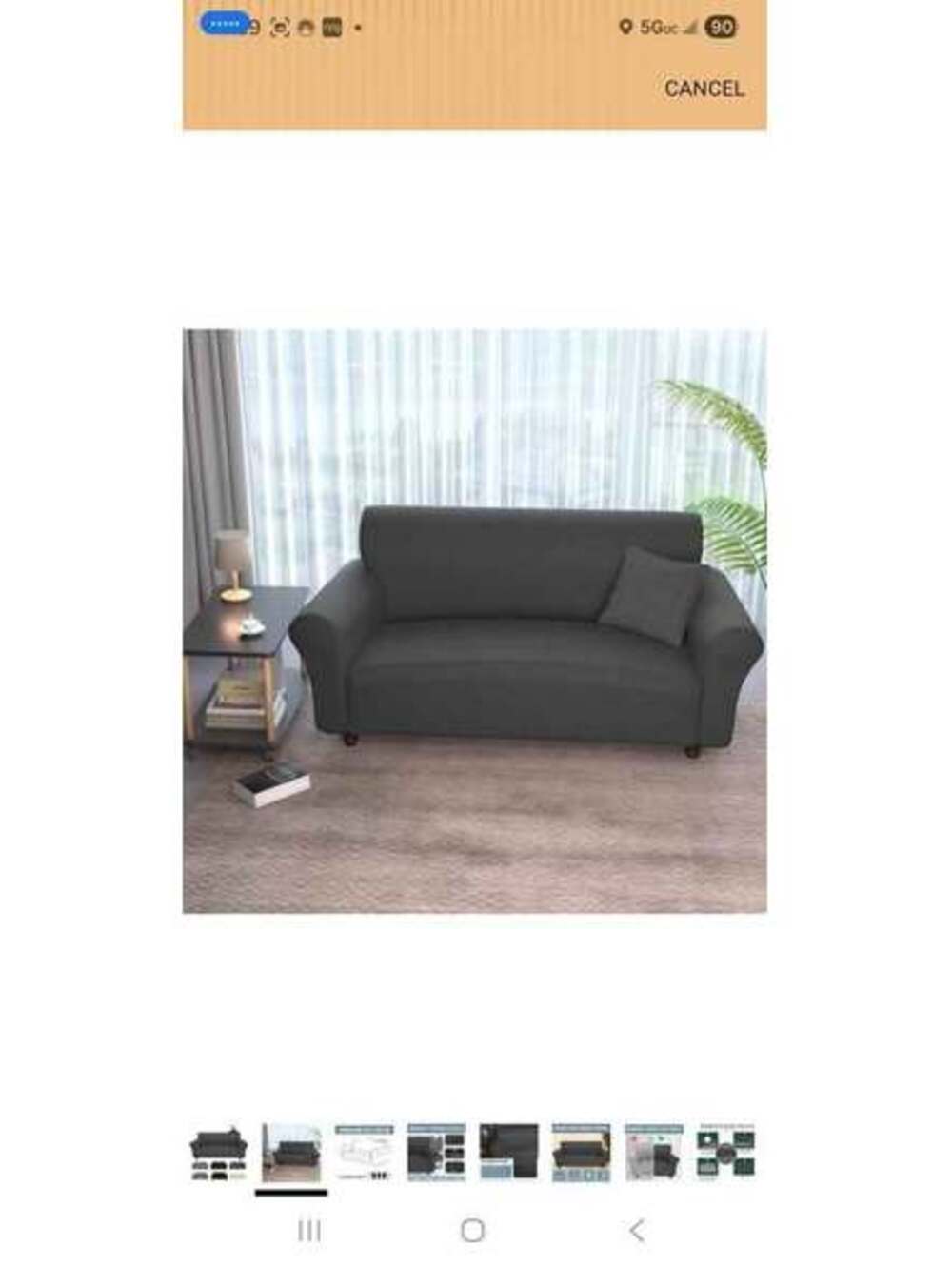 stretch loveseat sofa cover in modern dark gray waffle texture.